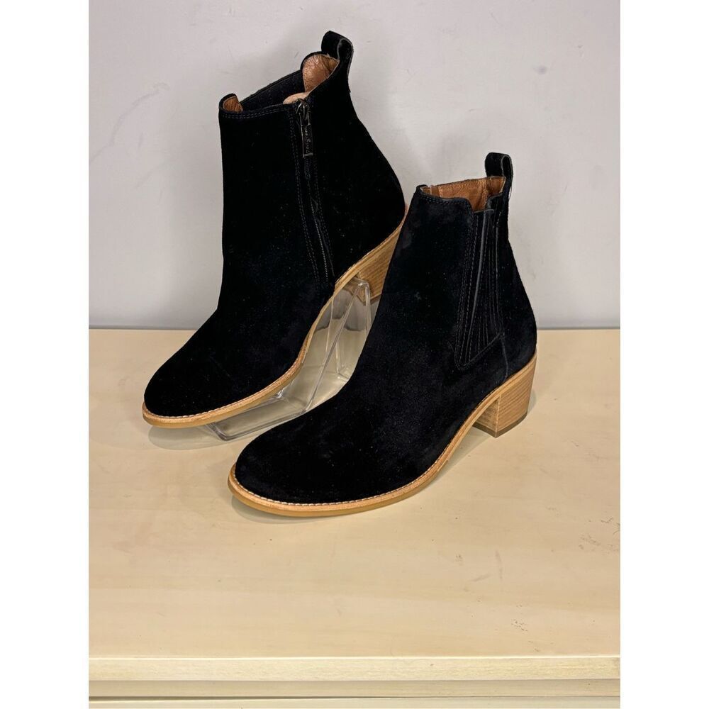 Paul Green Women's Sante Side Zip Suede Cork Block Heeled Boots Black Sz‎ 7